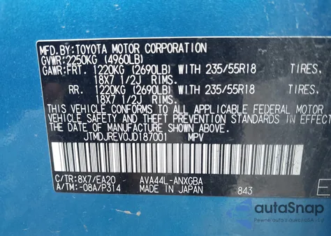 2018 Toyota Rav4 Hybrid Limited from USA, damaged, VIN JTMDJREV0JD187001